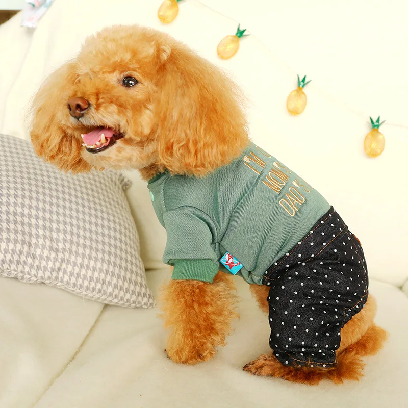 

Pet jeans overalls jumpsuits letters dots Striped plaid Four-legged clothing Winter fall Dog clothes