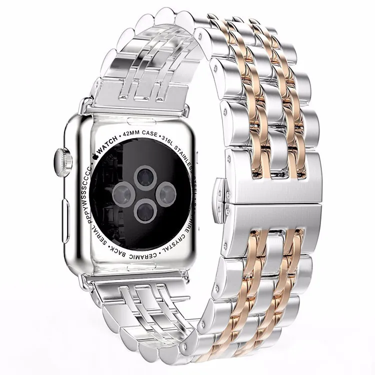 Нержавеющая сталь ремешок для наручных часов Apple Watch 4 ремешок 42 мм браслет для наручных часов Iwatch серии 1/2/3/42 мм, ремешок для наручных часов Iwatch серии 4 40 мм 44 мм - Band Color: Silver RoseGold