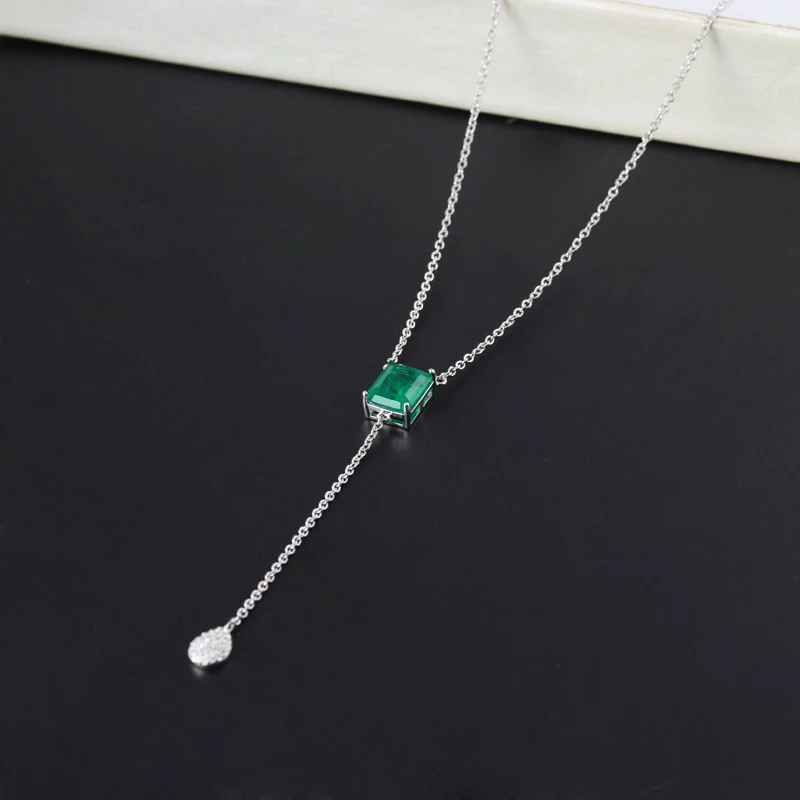 FFGems Created Emerald Pendant Necklace Green Gemstone Fine Jewelry For Women Lady Engagement Wedding Party Gift With Box