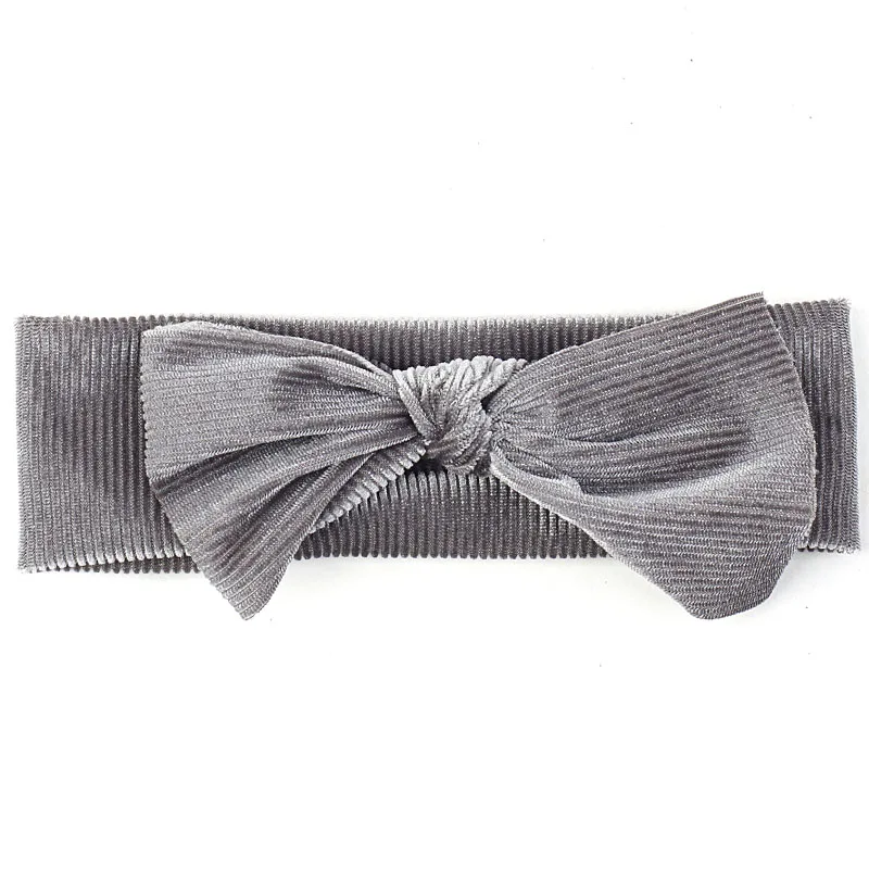 gray gray Newborn Baby Girls Big Bow Fashion Headbands Kids Childs Toddler Cute Ribbed Elastic Hair band Accessories Headwrap For Girls - Color: gray gray