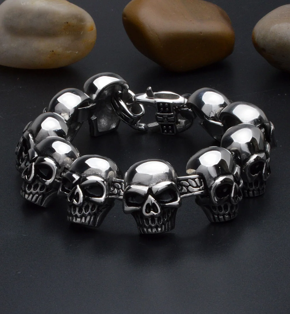 Крутой панк регулируемый череп браслет для мужчин 316 из нержавеющей стали мужские высококачественные ювелирные изделия Прямая поставка 23 см