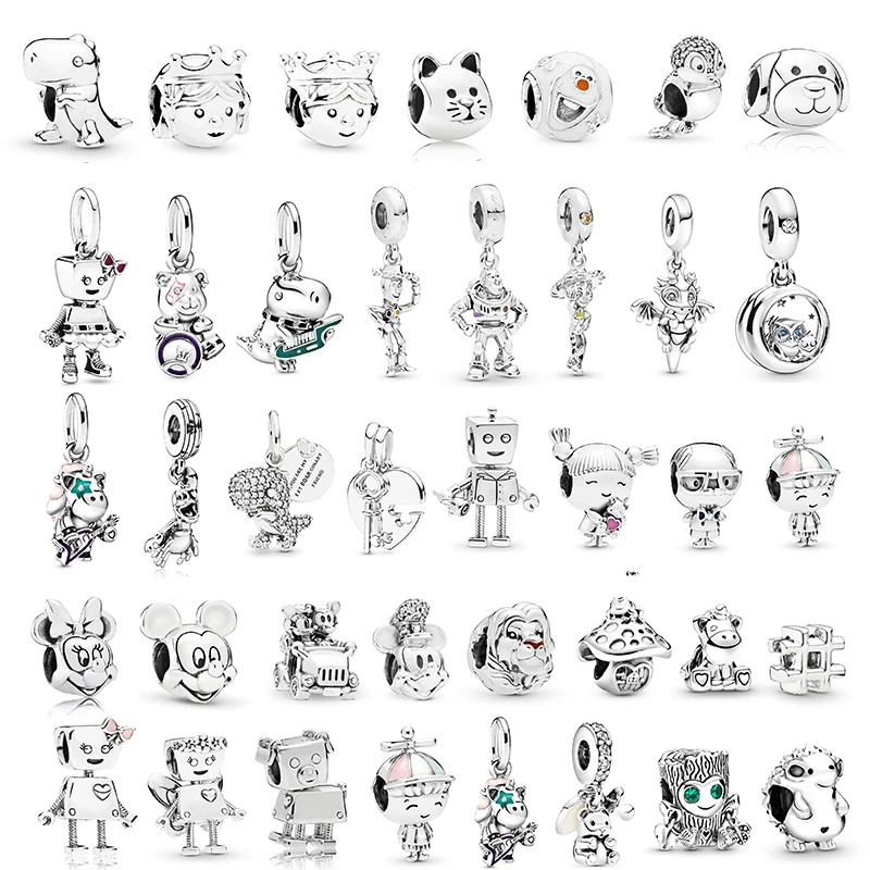 

2Pcs/Lot Lovely Dinosaur Hedgehog Toy Story Mickey Charms Beads fit Pandora Bracelets Necklace For Women DIY Jewelry Accessories