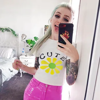 

KANCOOLD top t-shirt Women cute Flower Printed Sexy Crop Short Sleeve T Shirt Casual Streetwear fashion new top women2020FEB20