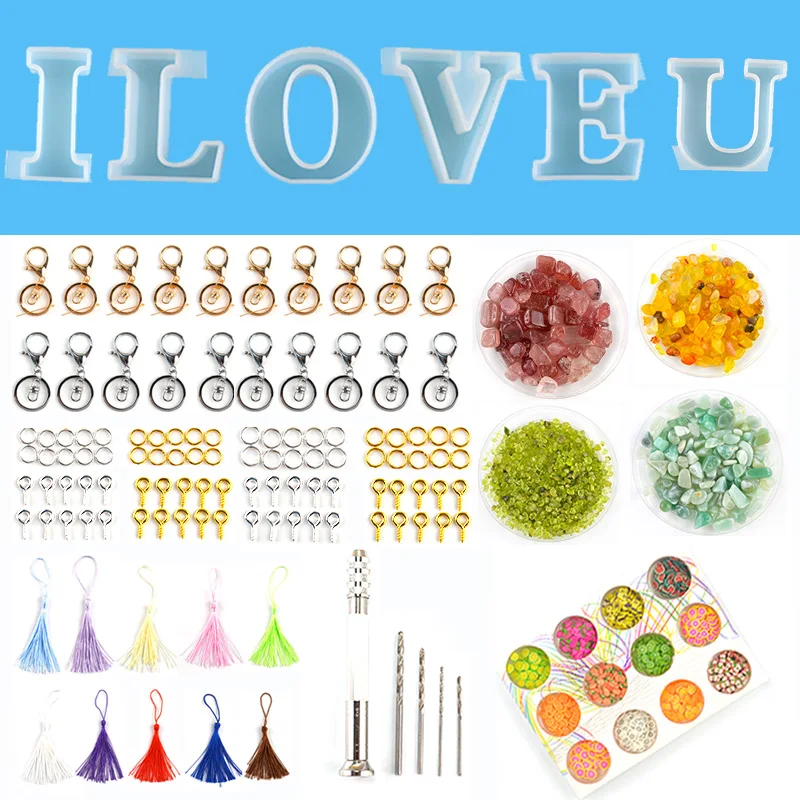 Silicone Resin Mold I LOVE U Letter Silicone Mold Key Chain Metal Accessories Tassel Crystal Jewelry Package Jewelry Craft