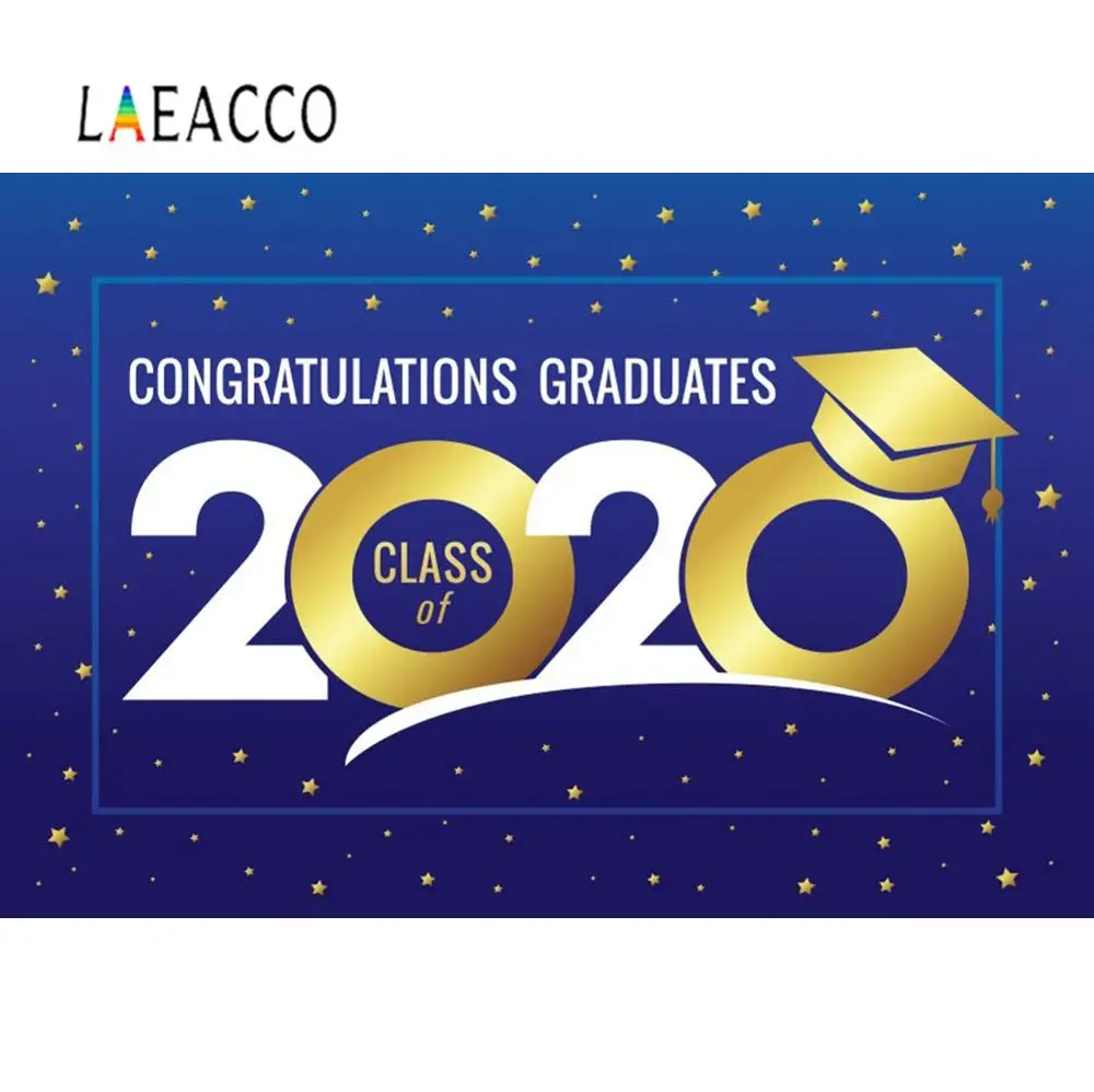 Laeacco Blue Pattern Congratulations Graduates Class Of 2020 Gold Star Customized Banner Photography Background Photo Backdrops |