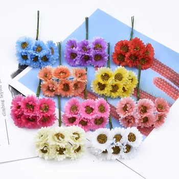 

6pcs MINI chrysanthemum bouquet vases for household products diy gifts box stamen decorative flowers artificial flowers cheap