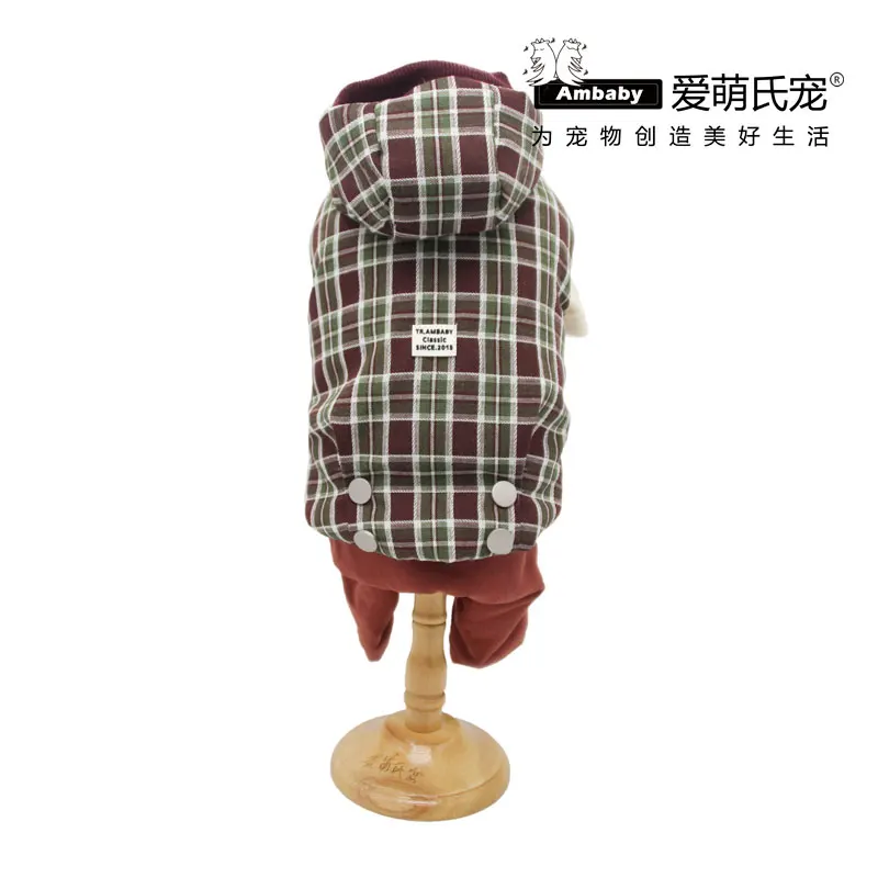 Red Ambaby осенне-зимняя одежда для домашних животных, в клетку, с капюшоном, на возраст от 4 ноги теплые с рисунком собачки и котика одежда для куртки для маленьких собак средних и больших размеров, Размеры Домашние животные, собаки и кошки - Цвет: Red