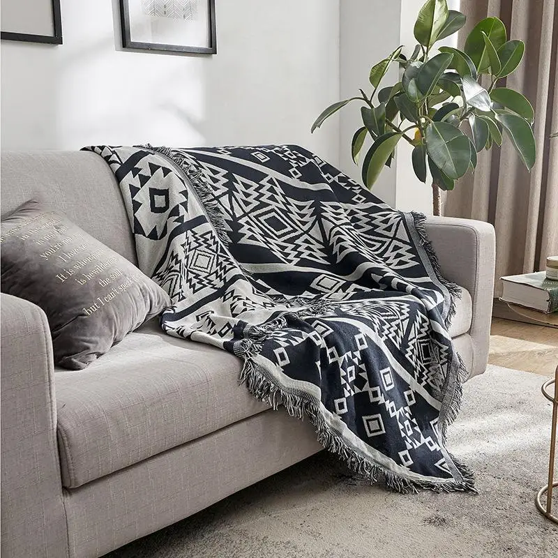 

Geometric Gray Pastoral Floral Sofa Towels Cotton Soft Sofa Cover Blanket Weaving Decorative Sofa Towels Cover Blanket For Bed