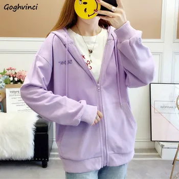 

Hoodies Women Hooded Simple Zipper Zip-up Simple All-match Loose Clothes Womens Streetwear Sweet Pink Hoode Leisure Letter 2019