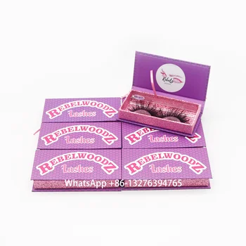 

Purple Woods Lashes Box With Tray Custom Lashbox Packaging With Business Name 2020 Hot LASHWOODS Mink Eyelash Packaging Boxes