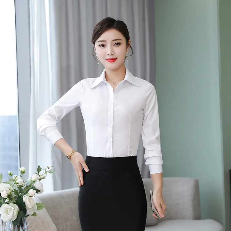 White Shirt Women Long Sleeve Casual Elegant Shirt 2021 Spring Autumn Slim Bottoming Shirt Office Ladies Work OL Top Women's Tee