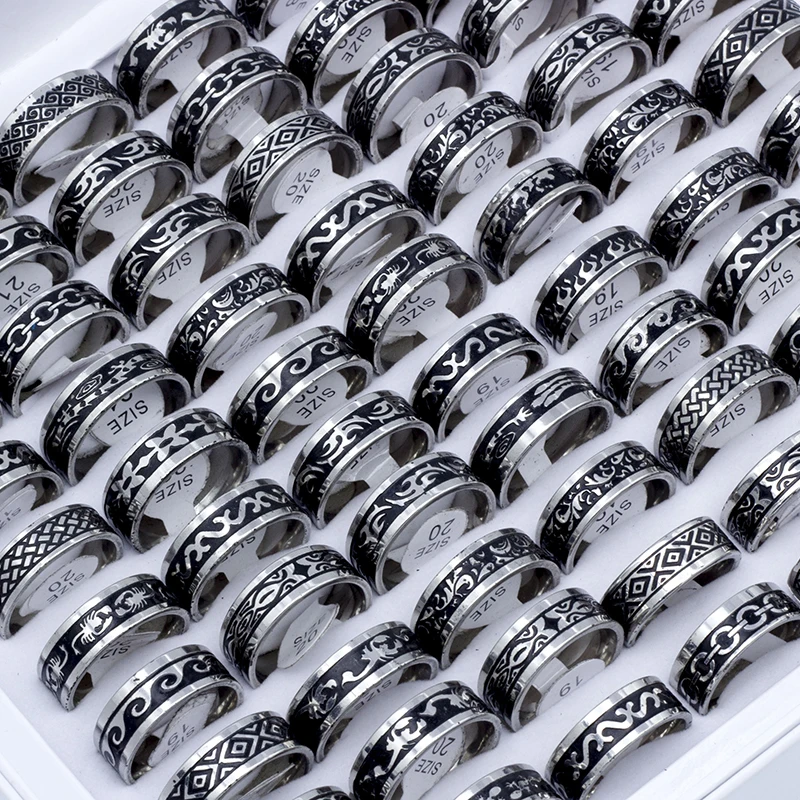 24 Pieces/lot Mixed Stainless Steel Rings Men Fashion Jewelry Bohemian Vintage Big Punk Ring for Party