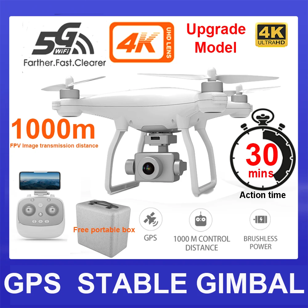 

1000m Drone 5G WiFi FPV 2K video Camera 30mins GPS RC Quadcopter Brushless Two axis Gimbal Stabilizer quadrocopter professional