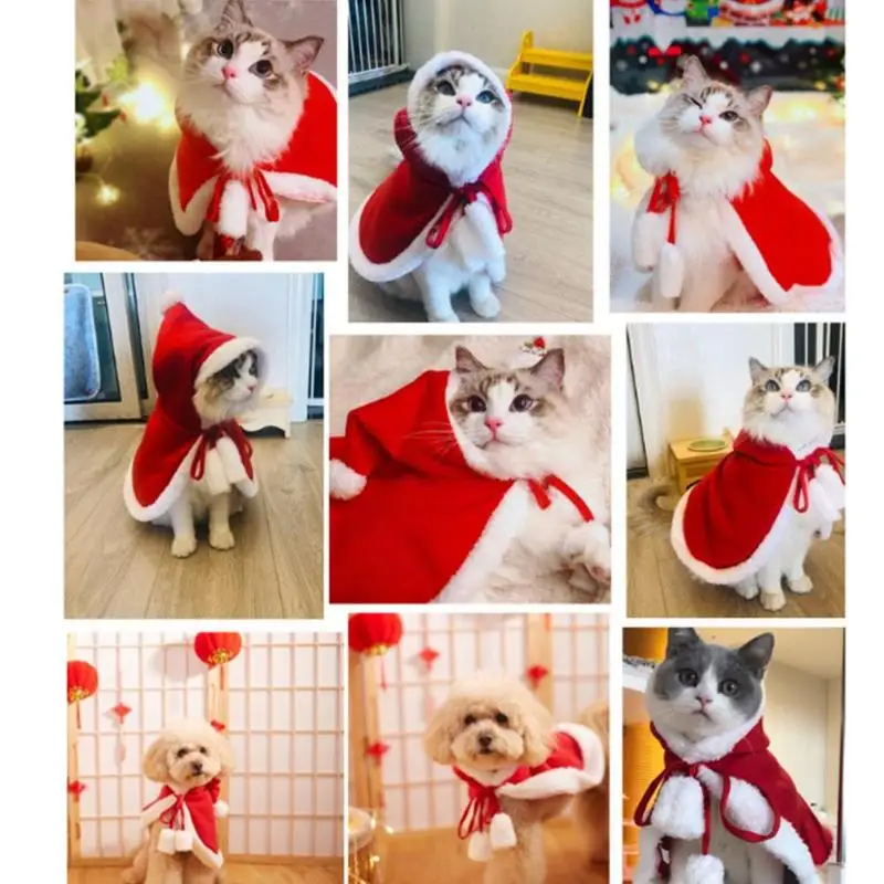 Одежда для домашних животных Рождественский плащ для кошек с капюшоном для домашних животных Косплей Санта-Клаус Рождественский костюм для кошек, собак, кошек, Королевский Плащ новое поступление
