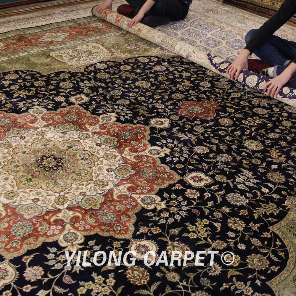 Yilong 12'x18' оверсайз персидские области ковры Восточный шелк ручной работы Наина медальон пол ковер(YJH235A