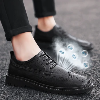 

Brogue Leather Formal Oxfords Shoes Men Business Dress Suit Shoes Brand England Thick Sole Lace-Up Wedding Party Shoes Men