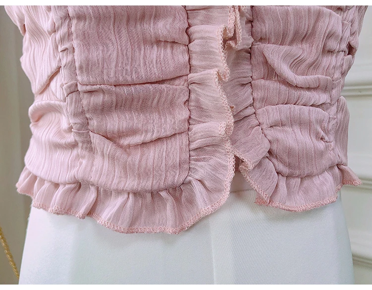 Summer Designer Solid Woman Tops Sleeveless Ruffles Slim Waist Backless Tanks