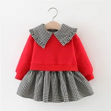 Платье принцессы для девочек новое весенне-осеннее детское модное Хлопковое платье с длинными рукавами+ топы, 2 предмета, праздничное платье для маленьких девочек, одежда