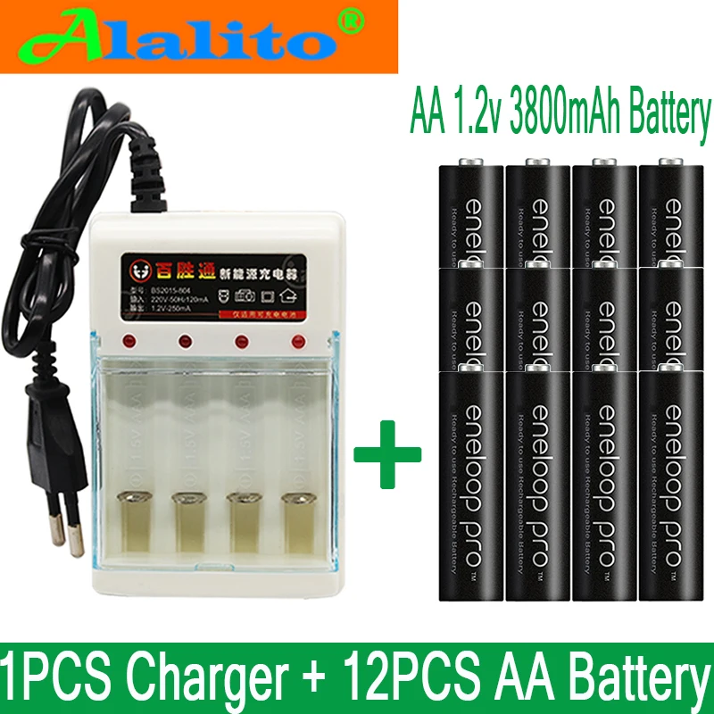 12 шт. Новая батарея AA основная батарея Pro AA3800 MAH 1,2 V Ni-MH игрушка для камеры Подогрев перезаряжаемая батарея+ зарядное устройство