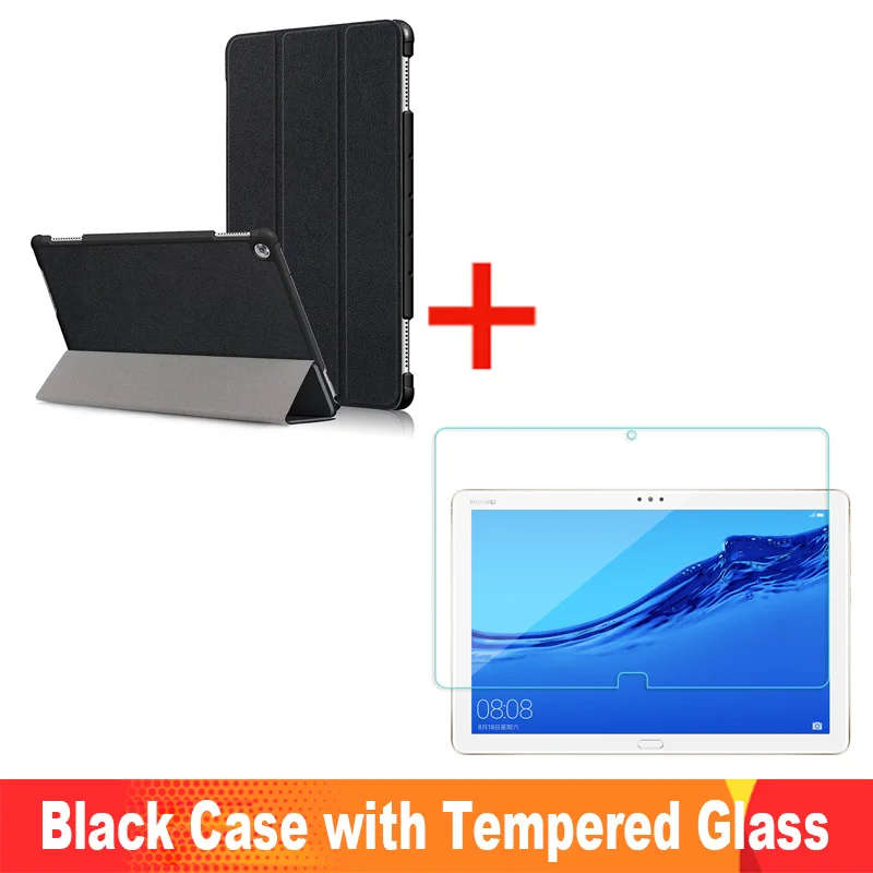 Black Case add Glass Для huawei MediaPad M5 Lite чехол 10 BAH2-W19/L09/W09 ультра тонкий PU кожаный смарт-Стенд чехол для Медиа Pad M5 Lite 10," Чехол - Цвет: Black Case add Glass