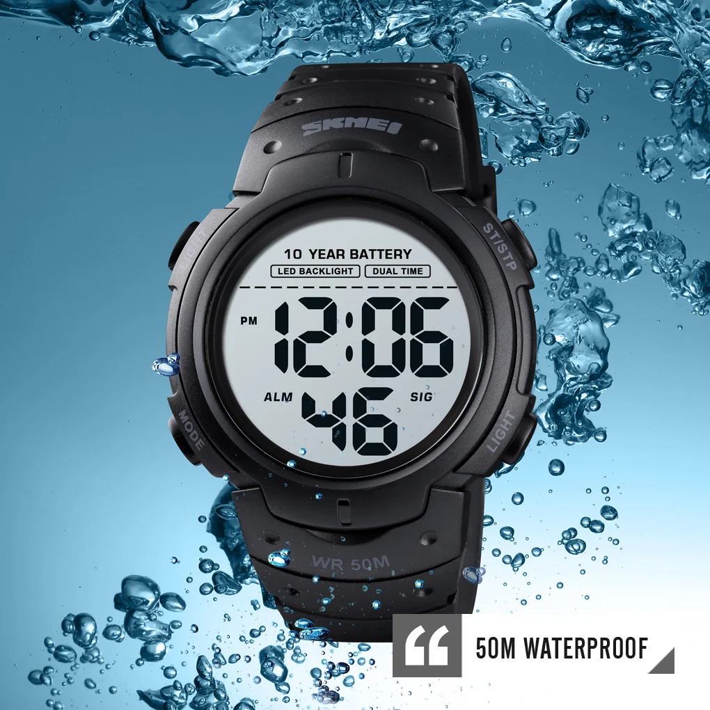 SKMEI Men Watch 100 Meters Waterproof Sports Electronic Watch Timing Alarm  Clock Middle School Students Luminous Watch 1561|Digital Watches| -  AliExpress