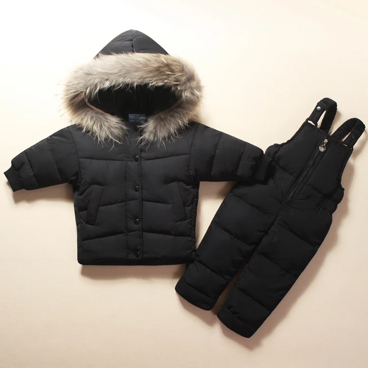 Комплект зимней одежды для детей; одежда для маленьких мальчиков и девочек; Детский Теплый пуховик; комбинезон; зимний комбинезон; парка; комбинезон с натуральным мехом; пальто