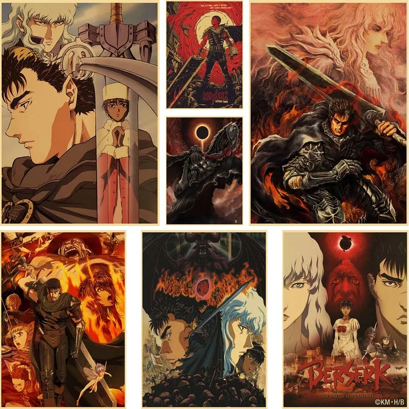 Classic Anime Berserk Poster Retro Kraft Paper Swordsman Posters and Prints Wall Sticker Home Decor Living Room Bar Art Painting