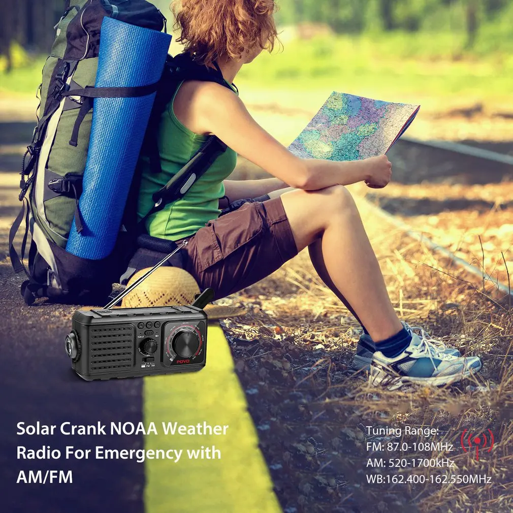 Солнечный Кривошип NOAA погода радио для аварийной ситуации с AM/FM фонарик лампа для чтения и 2000 мАч банк питания
