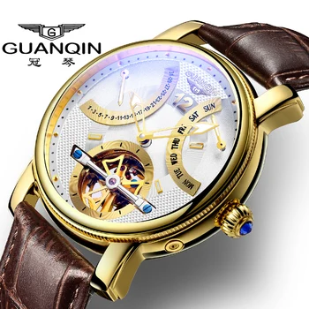 

GUANQIN Luminous Automatic Mechanical Mens Watches Tourbillon Double Flywheel Waterproof Automatic Watch for relogio masculino