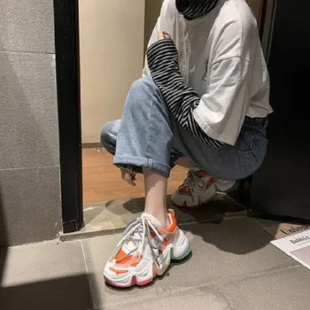 

Dad shoes 2020 early spring new casual round head lace candy-colored wild thick sole shoes