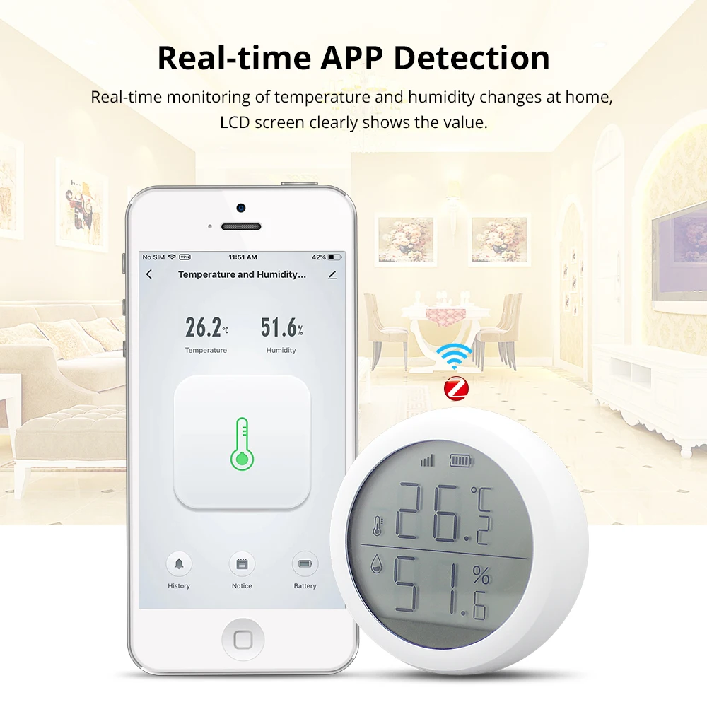 Temperatura e Sensor de Umidade com Display Funciona com Amazon Tuya Zigbee Google Assistente Casa Lcd - Image 2