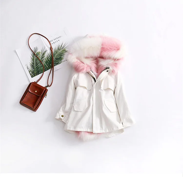 White top multi Детское пальто с мехом осенне-зимняя детская одежда плотное хлопковое пальто со съемным искусственным лисьим мехом Детское пальто с мехом для мальчиков и девочек - Цвет: White top multi