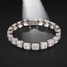 10 мм теннисная цепь Bling Iced Out кубического циркония браслет геометрический квадратный AAA CZ камень браслеты мужские ювелирные изделия