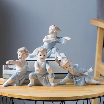 

Chinese Ceramic Martial Arts Boy Furnishing Crafts Home Livingroom Table Figurines Decoration Hotel Office Desktop Ornaments Art