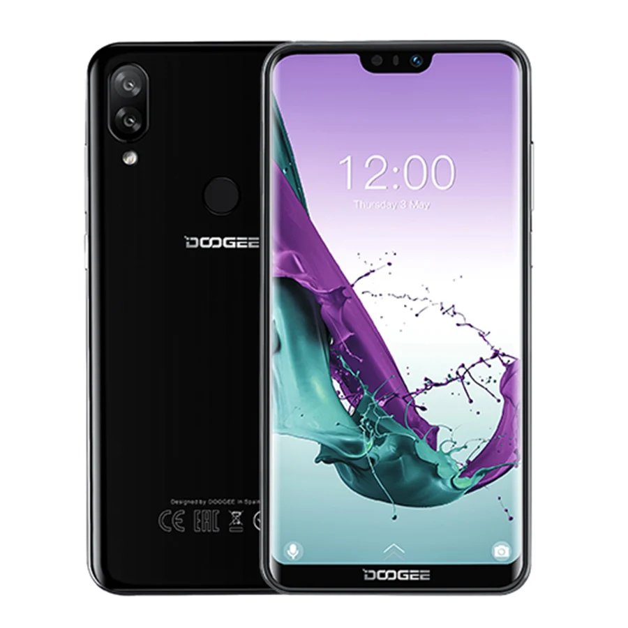 DOOGEE N10 мобильный телефон Восьмиядерный 3 ГБ ОЗУ 32 Гб ПЗУ 5,84 дюймов FHD+ 19:9 дисплей 16 МП фронтальная камера 3360 мАч Android 8,1 4G LTE - Цвет: Obsidian Black