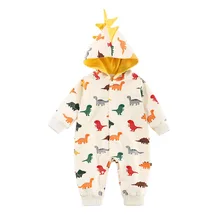 Barboteuse d'automne à capuche pour bébés garçons, joli dessin animé de dinosaure, body pour enfants, nouvelle collection 