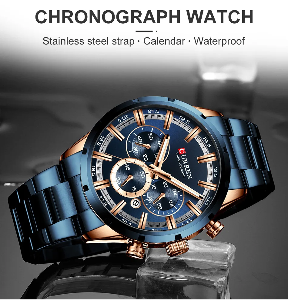 CURREN Men Watch Top Brand Luxury Sports Quartz Mens Watches Full Steel Waterproof Chronograph Wristwatch Men Relogio Masculino