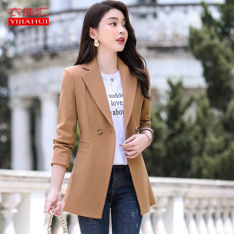

Mid-length Suit Jacket Women's Waist Hugging Slim Fit 2019 Autumn New Style Loose-Fit Long Gray Women's Suit Spring And Autumn
