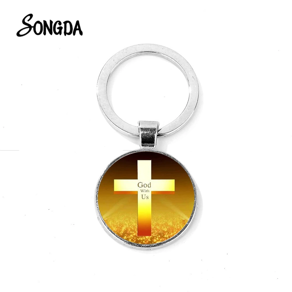 SONGDA модный религиозный божественный с нами брелок Золотой Крест I Love цепочка с подвеской Иисус Кольца для мужчин женщин христианство религиозные украшения