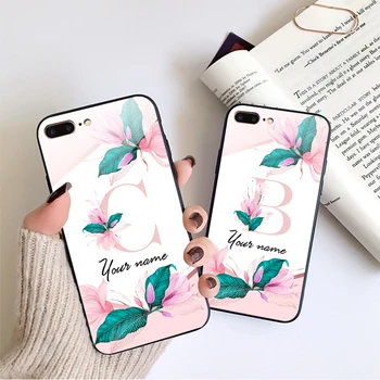 

Custom Letter Glass Cases for iPhone 11 Pro Max X XS MAX XR 6S 7 8 Plus Flower Print Phone Cover for Girls Women Soft Back Cover