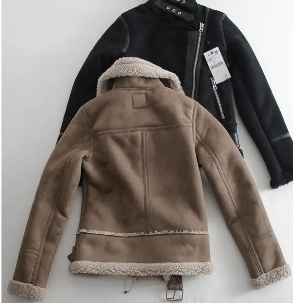 Warm women's winter motorcycle Suede velvet jacket female short lapels fur thick plus velvet jacket bomber jacket