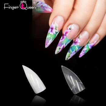 

FingerQueen 100pcs Half Nail Tips White Natural Transparant False Nails Plastic Long Fake Nails for Nail Art Manicure Salon
