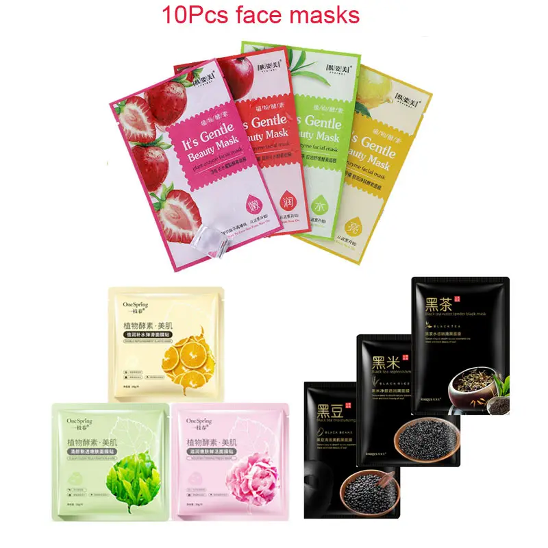 

HOREC 10Pcs plant facial Masks Anti-Aging Moisturizing Oil-control disposable black face Mask Remove blackheads skin care