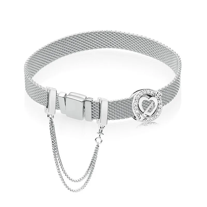 

925 Sterling Silver Pans Reflexions Asymmetric Hearts Bracelet Set Heart and Arrow Clip Charm for Women DIY Jewelry Gift