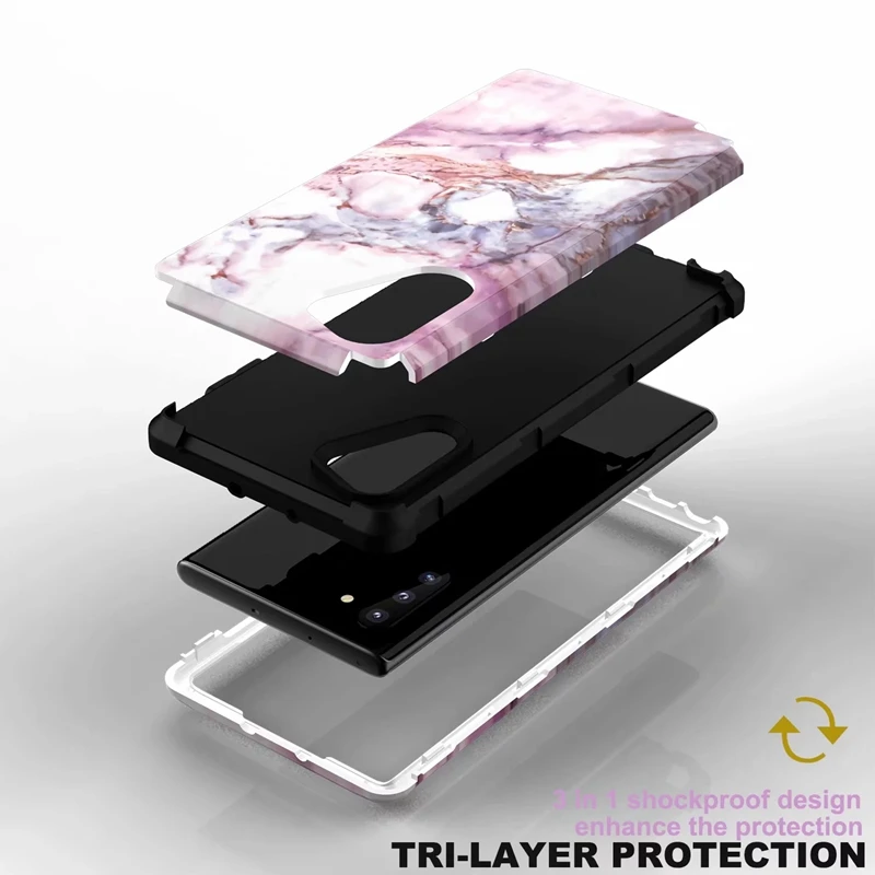 Мраморный противоударный чехол для samsung Note 10 Note10 Pro Armor гранит Гибридный рок жесткий чехол для телефона PC+ TPU 3 в 1 слой Мода 50 шт