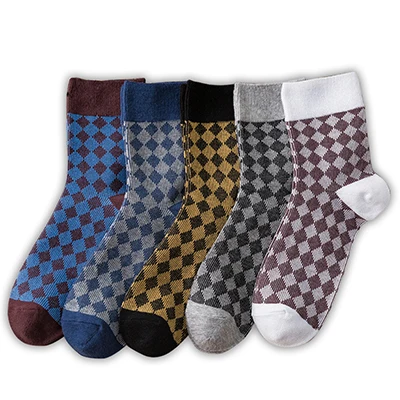 5 пар, брендовые новые хлопковые носки для мужчин, деловые носки для отдыха, мужские носки в клетку, зимние дышащие теплые носки высокого качества - Цвет: B 5 pairs mix