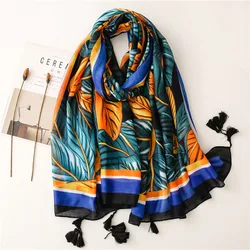2022 lady Fashion Big Leaves Floral Tassel Viscose Shawl Scarf Lady Print Soft Wrap Pashmina Stole Bufandas Muslim Hijab Sjaal