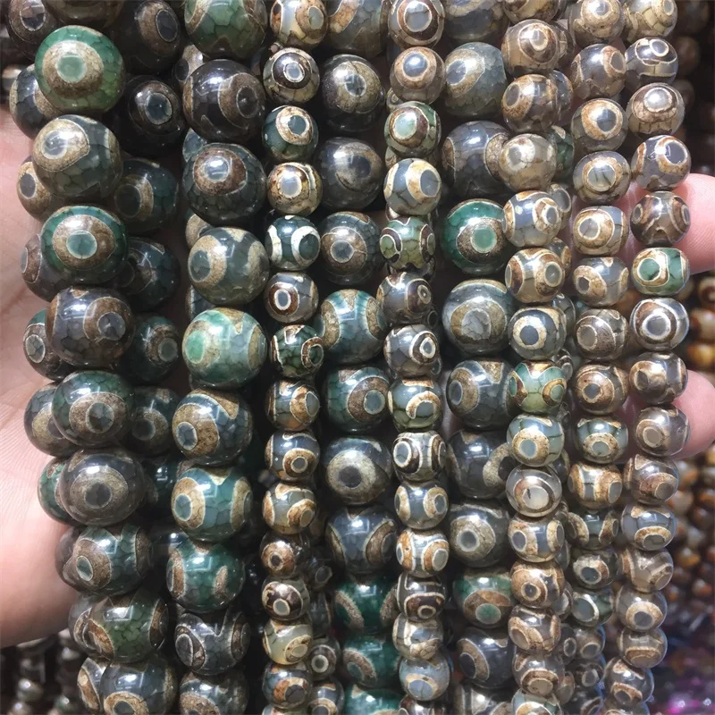 8MM Green 3 Eye 1 линия, 3 глаза, 9 глаз, тибетские бусины дзи Тай Чи, настоящие драгоценные камни, натуральные бусины дзи, s Агат, для изготовления ювелирных изделий, браслет, ожерелье, сделай сам - Цвет: 8MM Green 3 Eye