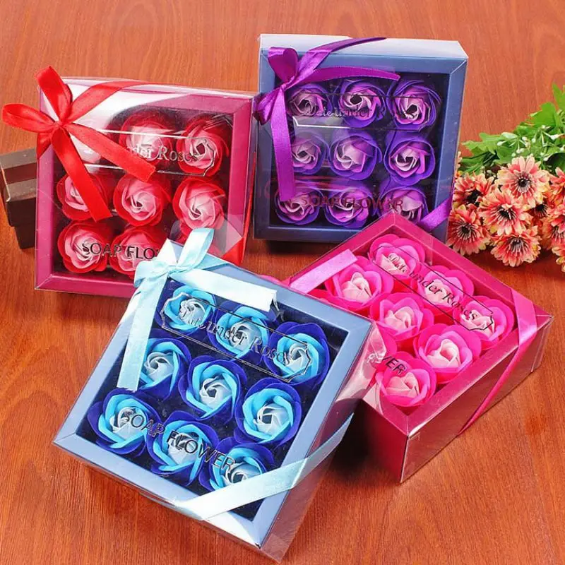 

9Pcs Artificial Scented Rose Petal Gift Box Bath Body Soap Flower Gift Wedding Party Favor