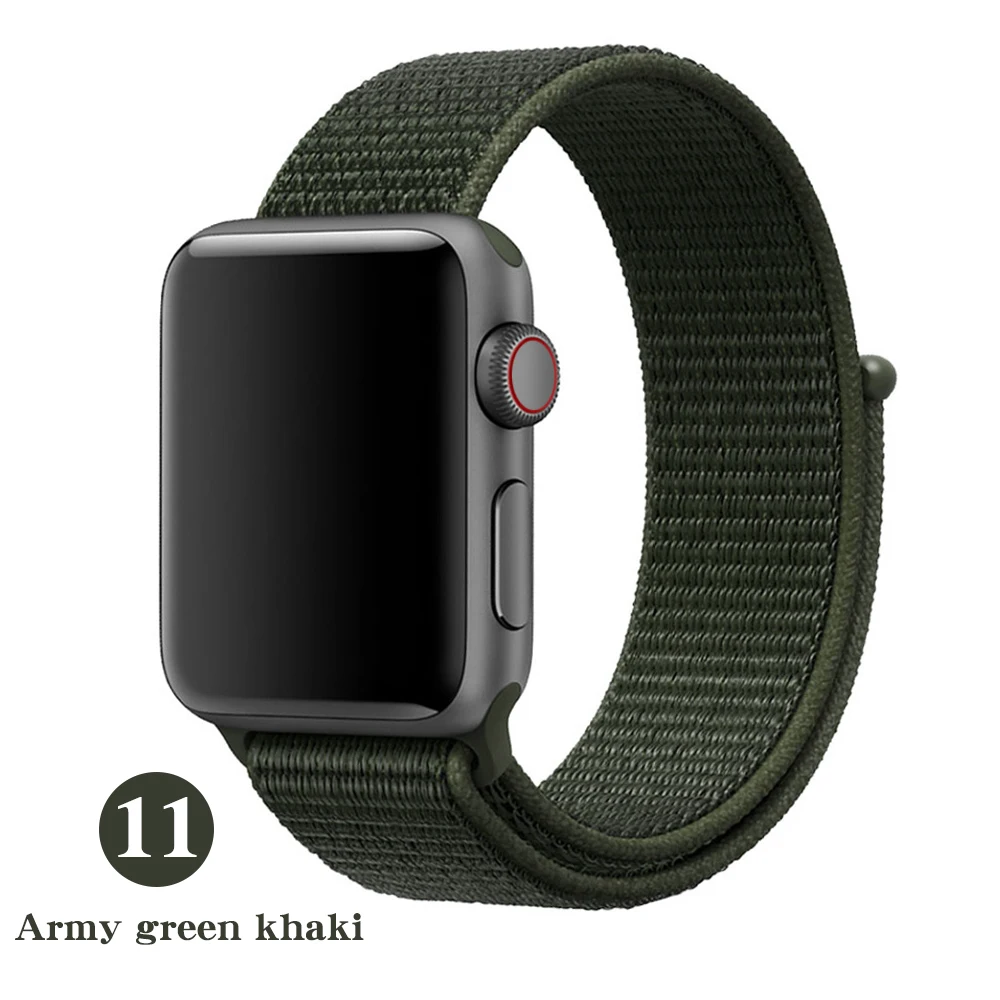 Army Green Khaki Тканый нейлоновый ремешок для apple Series 5, ремешок для часов 42 мм, 44 мм, 38 мм, 40 мм, спортивный нейлоновый браслет для iwatch 4/3/2/1 - Цвет ремешка: Army Green Khaki
